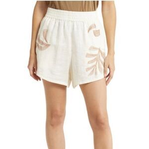 Madewell PASADENA TROPICALE FLORAL EMBROIDERED LINEN PULL-ON SHORTS XS